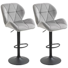 HOMCOM Adjustable Bar Stools Set of 2, Armless Upholstered Swivel Counter Chairs, Barstools with Back, Footrest, Light Grey