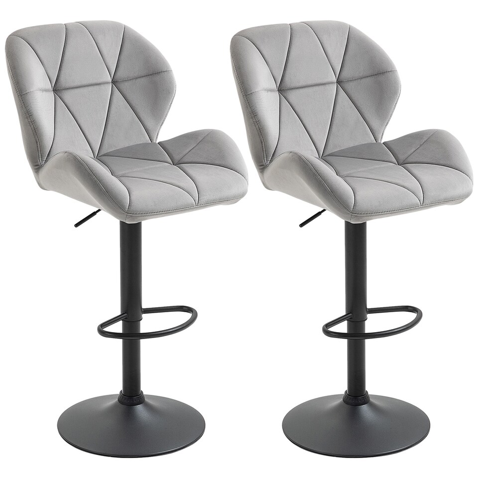image 1 of HOMCOM Adjustable Bar Stools Set of 2, Armless Upholstered Swivel Counter Chairs, Barstools with Back, Footrest, Light Grey
