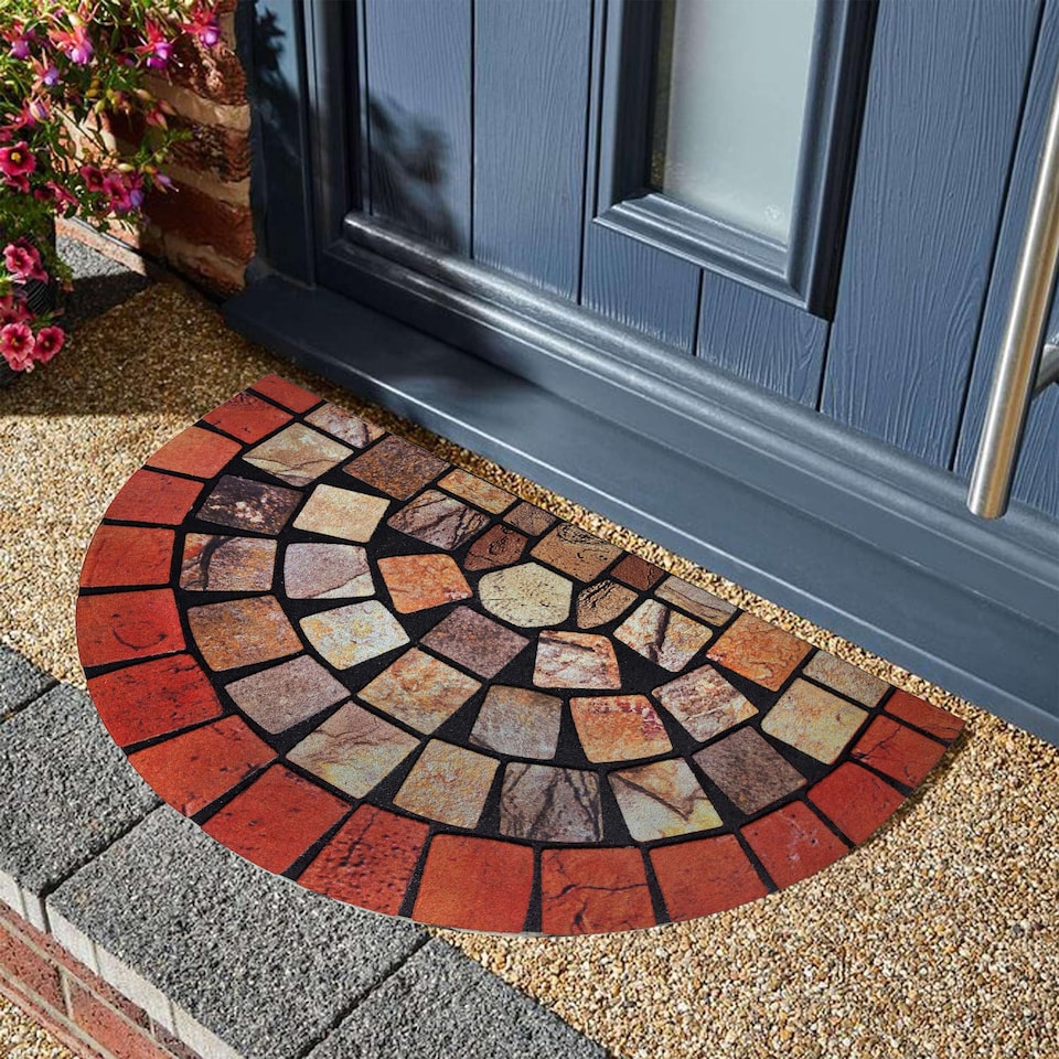 image 1 of Nicoman Rubber Elegant Red Tile Halfmoon Doormat - 75x44cm
