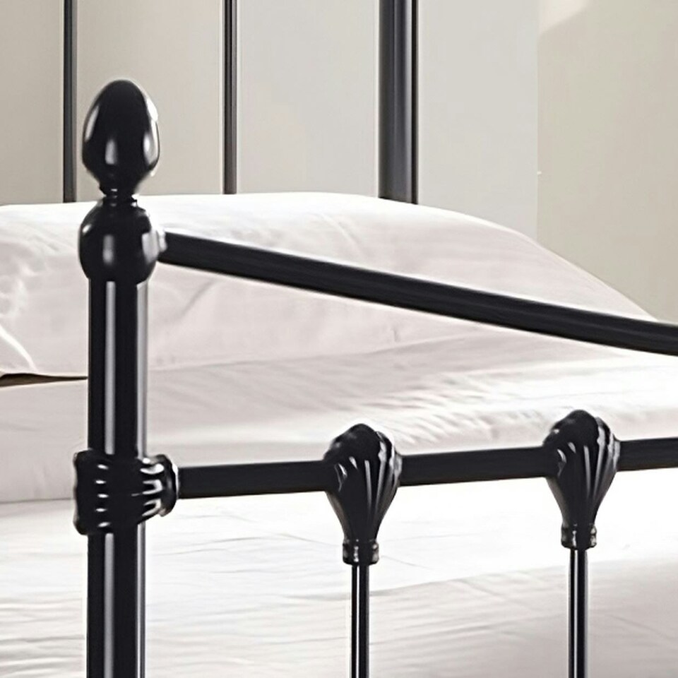 image 1 of 4ft6 Double Black Antique Victorian Style Traditional Metal Bed Frame Bedstead, Strong, Robust Bed