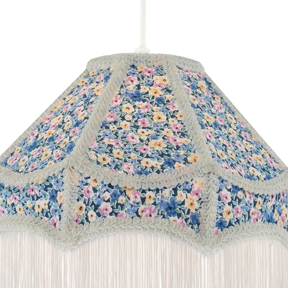 image 1 of Classic Victorian Empire Lampshade in Multi Colour Cotton with Tassels Multi