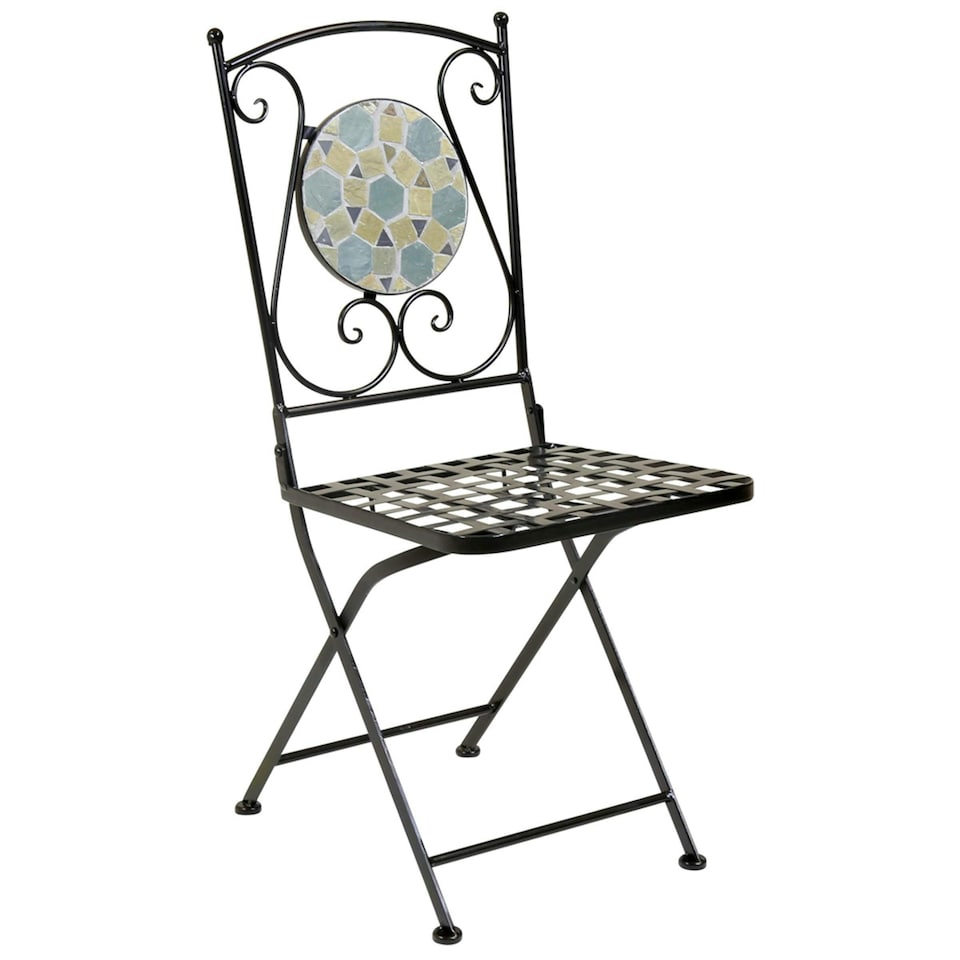 image 1 of Charles Bentley Garden Blue Mosaic 5 Piece Dining Set With Folding Chairs Patio