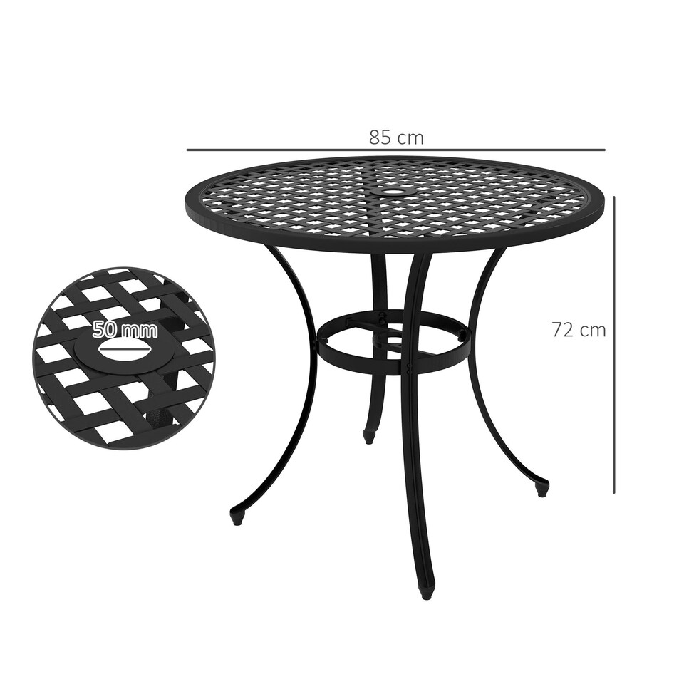image 1 of Outsunny Cast Aluminium Bistro Table with Umbrella Hole, Black