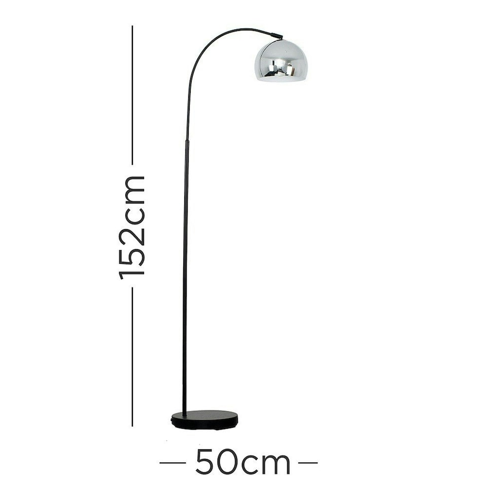 image 1 of ValueLights Curva Black Floor Lamp With Polished Chrome Metal Dome Shade Chrome