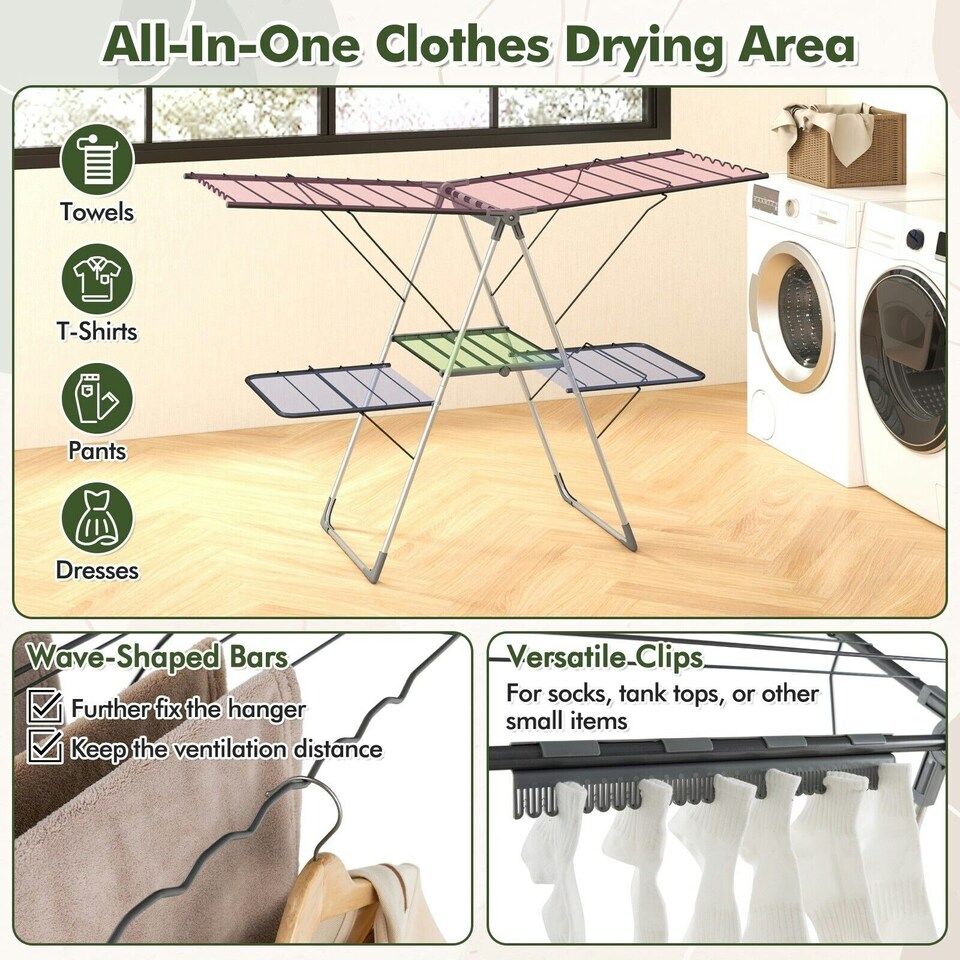 image 1 of COSTWAY 2-Tier Clothes Drying Rack Clothing Laundry Rack