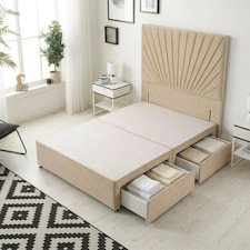 Sunburst Divan Bed with 2 Drawers & 54'' Floor Standing Headboard Plush Velvet | Brown | Beige