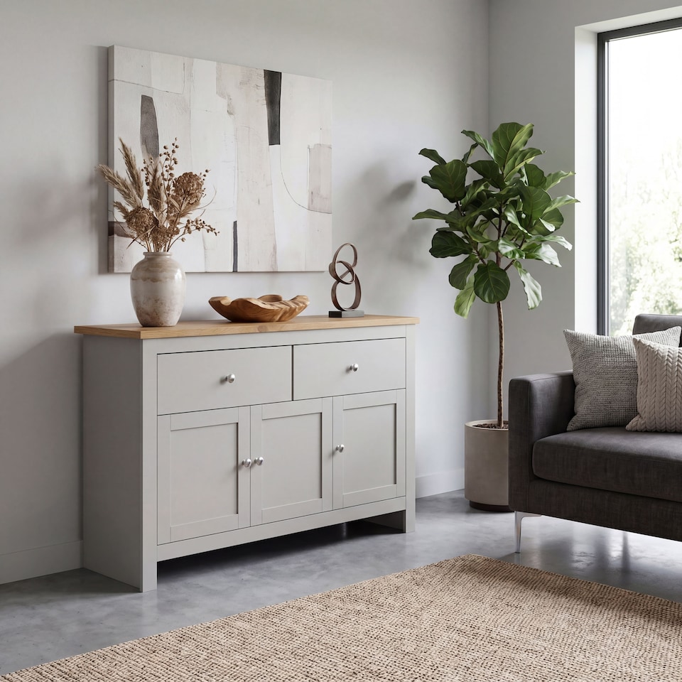 image 1 of Vida Designs Arlington 2 Drawer 3 Door Sideboard Shaker Buffet Cabinet Storage, Grey & Oak | Grey | Grey & Oak | 1