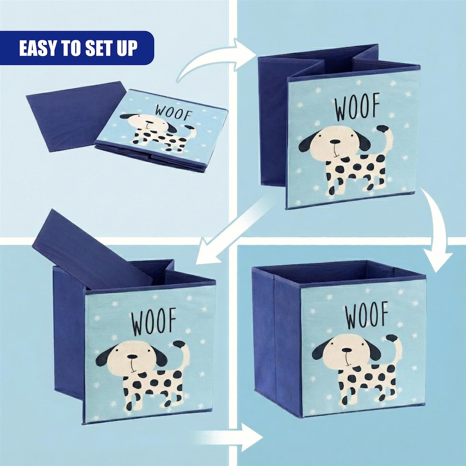 image 1 of The Magic Toy Shop Set Of 4 Animal Storage Boxes Foldable Blue Cubes