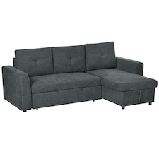 HOMCOM 3 Seater Sofa Bed Convertible w/ Pull Out Storage, Dark Grey