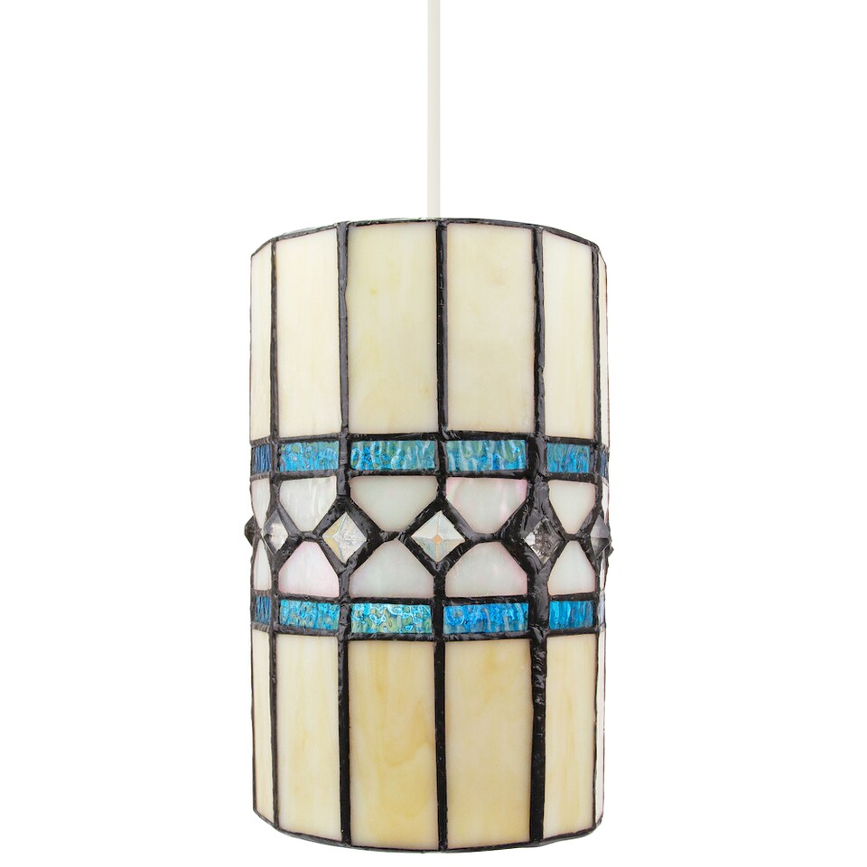 image 1 of Contemporary Amber Glass Tiffany Pendant Light Shade with Bright Teal Strips | Blue