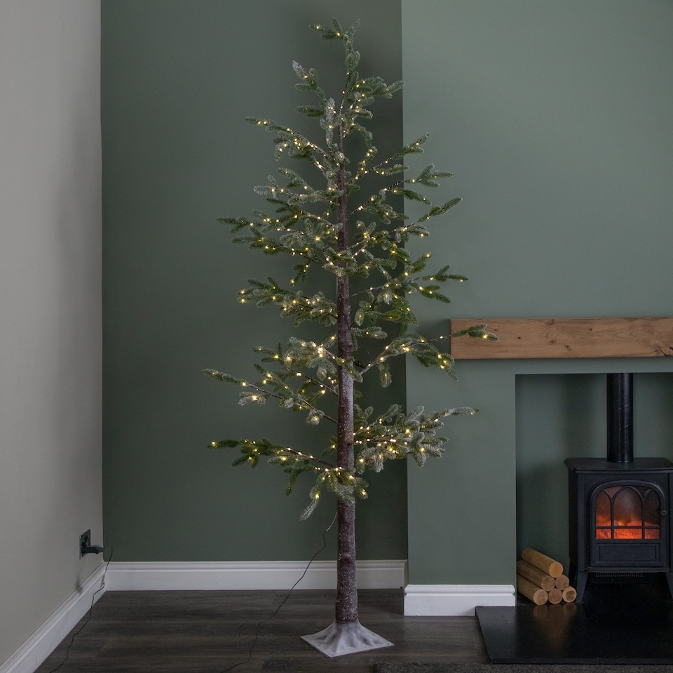 image 1 of 8ft (2.40m) Tall Light up Christmas Snow Tree with 412 Warm White LEDs