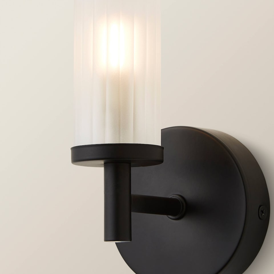 image 1 of ValueLights Canya Black IP44 Frosted Glass Wall Light | Black
