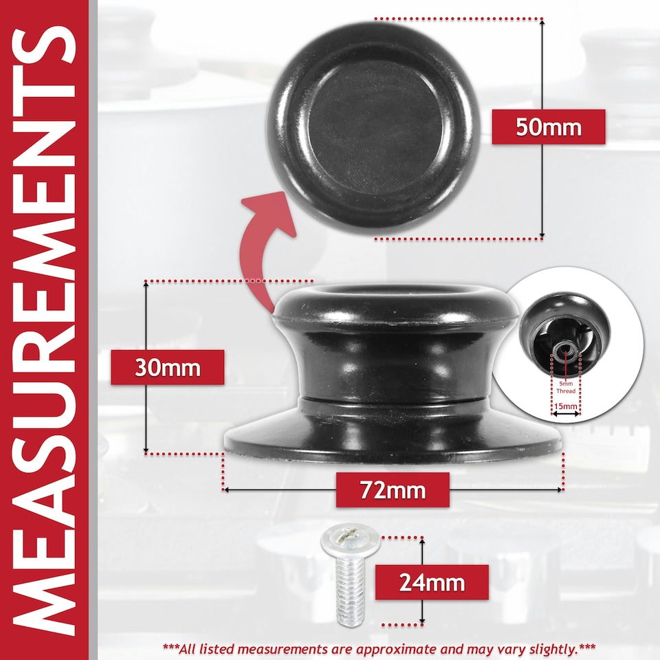 image 1 of SPARES2GO Pan Lid Knob Handle Kitchen Cookware Black Round Bakelite Hand Grip Replacement Black