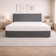 Grey Naples 2FT6 Small Single Divan Bed Set with Memory Mattress and Headboard 2 Drawers Same Side