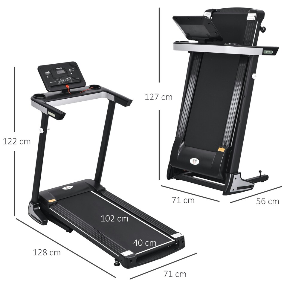 image 1 of HOMCOM 2HP Motorised Treadmill 1-12km/h Folding Frame w/ Wheels Preset Programs