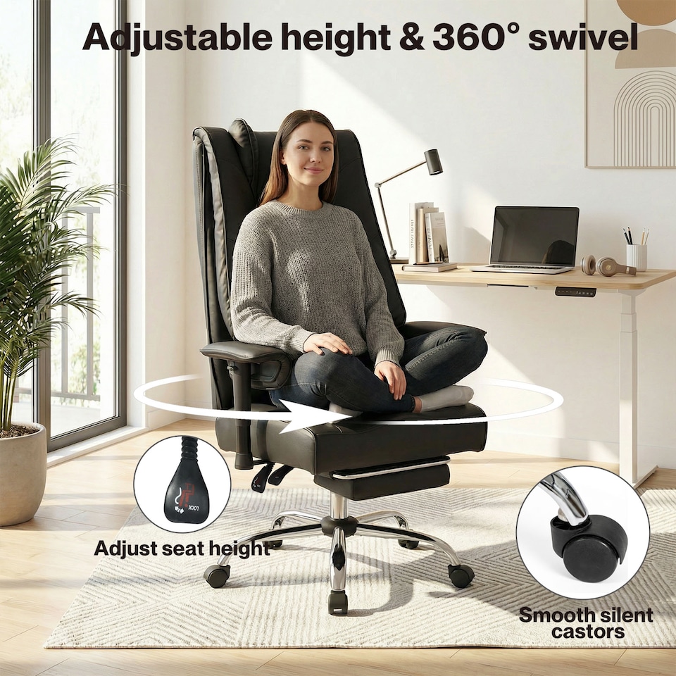 image 1 of Levede Office Chair Big Tall High Back Heavy Duty PU Recliner Executive Chair
