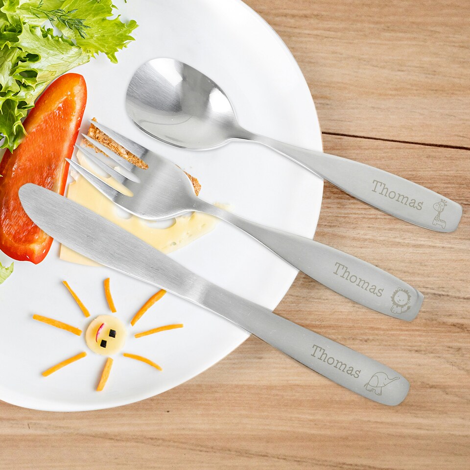 image 1 of Personalised 3 Piece Hessian Friends Cutlery Set