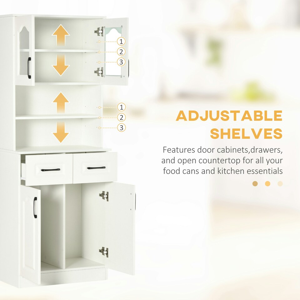image 1 of HOMCOM Kitchen Cupboard Storage Cabinet w/ 4 Doors and Adjustable Shelves,White
