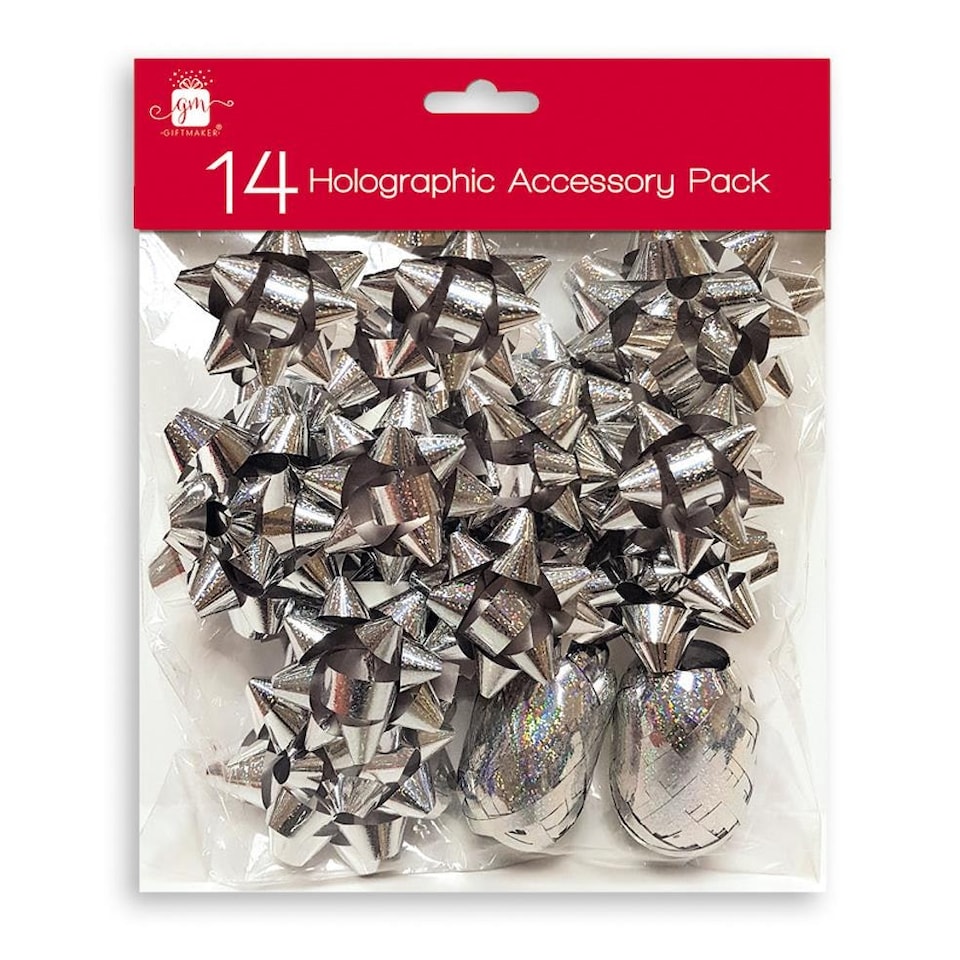 image 1 of Pack of 14 Pieces Christmas Silver Holographic Gift Bows and Cops