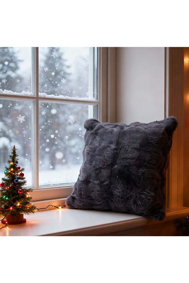 image 1 of Living and Home Plush Throw Pillow Cover Pillowcase, Dark Grey-45x45cm | Grey | Dark Grey
