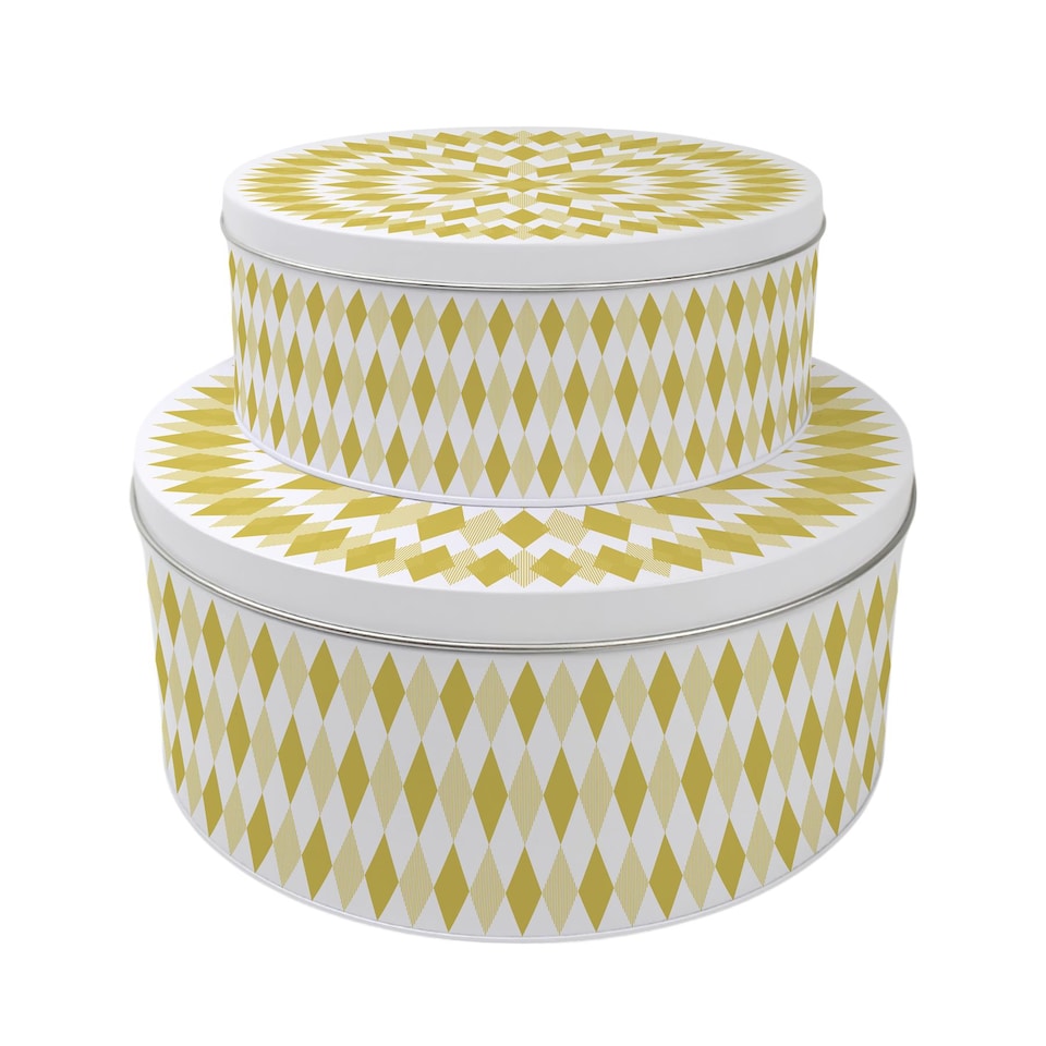 image 1 of Yellow Argyle Pattern Round Cake Tin Set