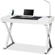 Centurion Supports ADONIS Gloss White and Chrome Ergonomic Home Office Luxury Computer Desk White | Silver