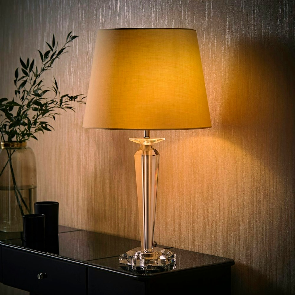image 1 of ValueLights Modern Clear Genuine K9 Crystal Base Table Lamp With Beige Shade