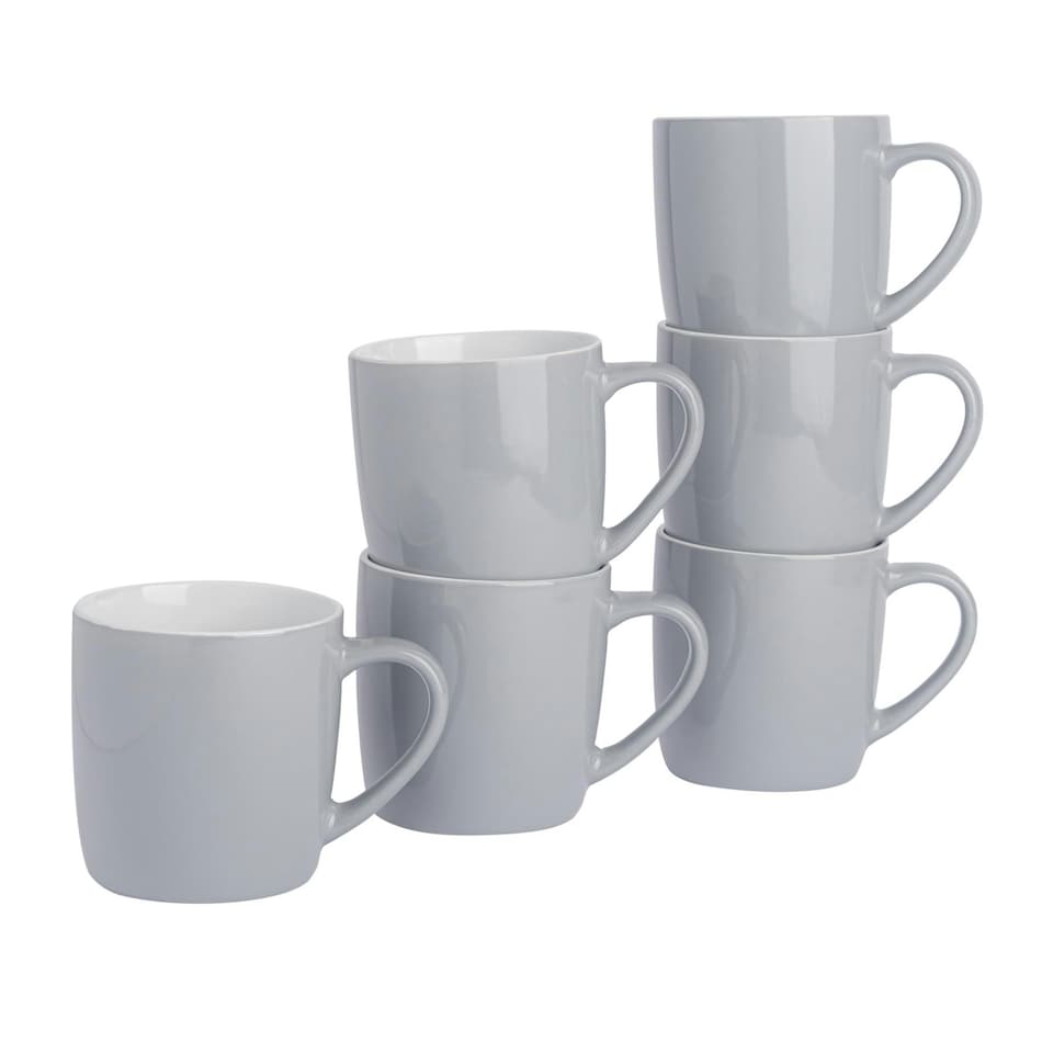 image 1 of Argon Tableware 6x Coloured Coffee Mugs - Grey - 350ml - Tea Mug Latte Mug Cappuccino Mug Drinking Mug Grey