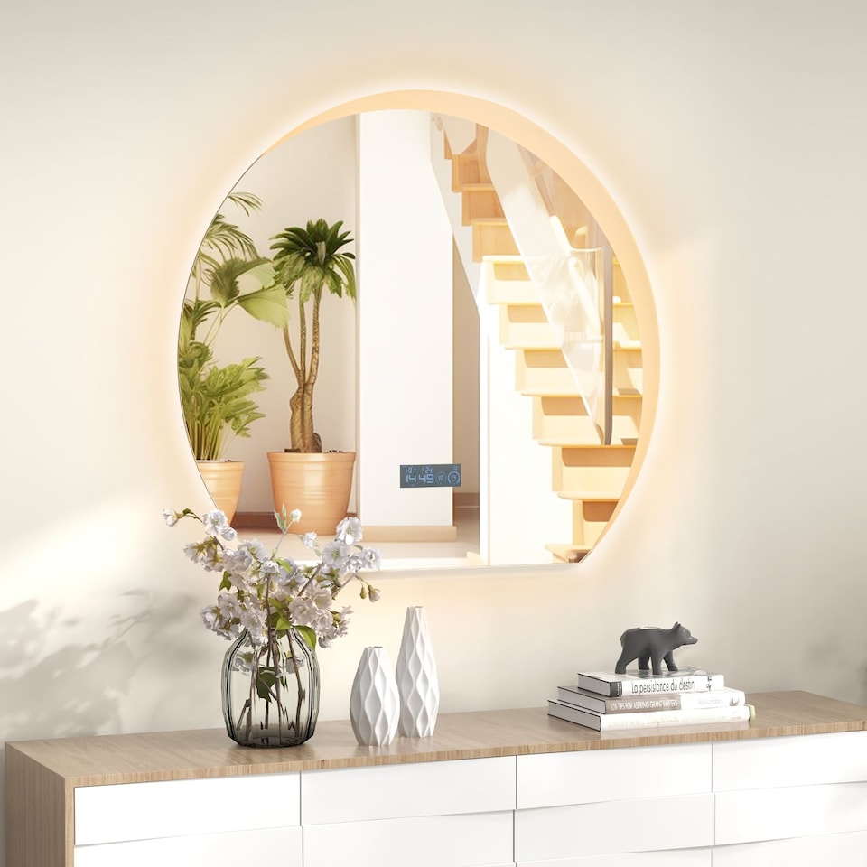 image 1 of COSTWAY Half Circle LED Bathroom Mirror Anti-Fog Vanity Mirror