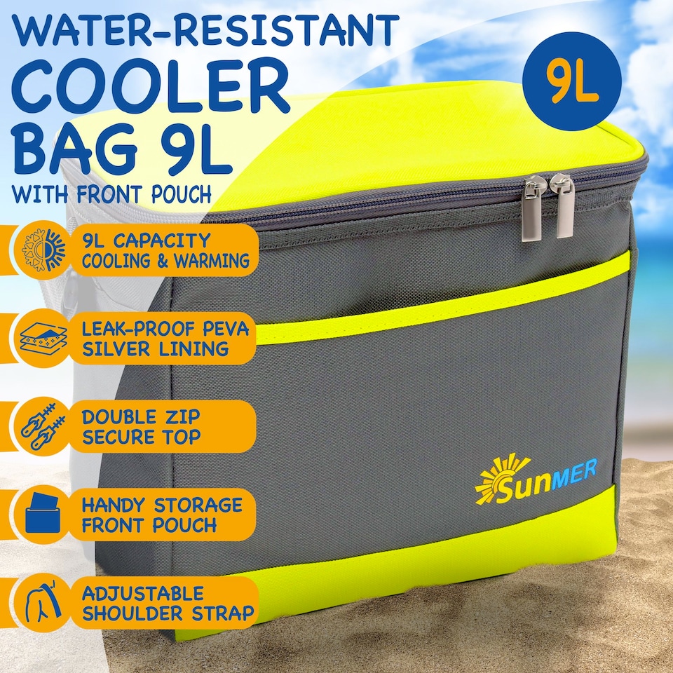 image 1 of SUNMER 9L Cooler Bag with Adjustable Shoulder Strap - Grey & Lime