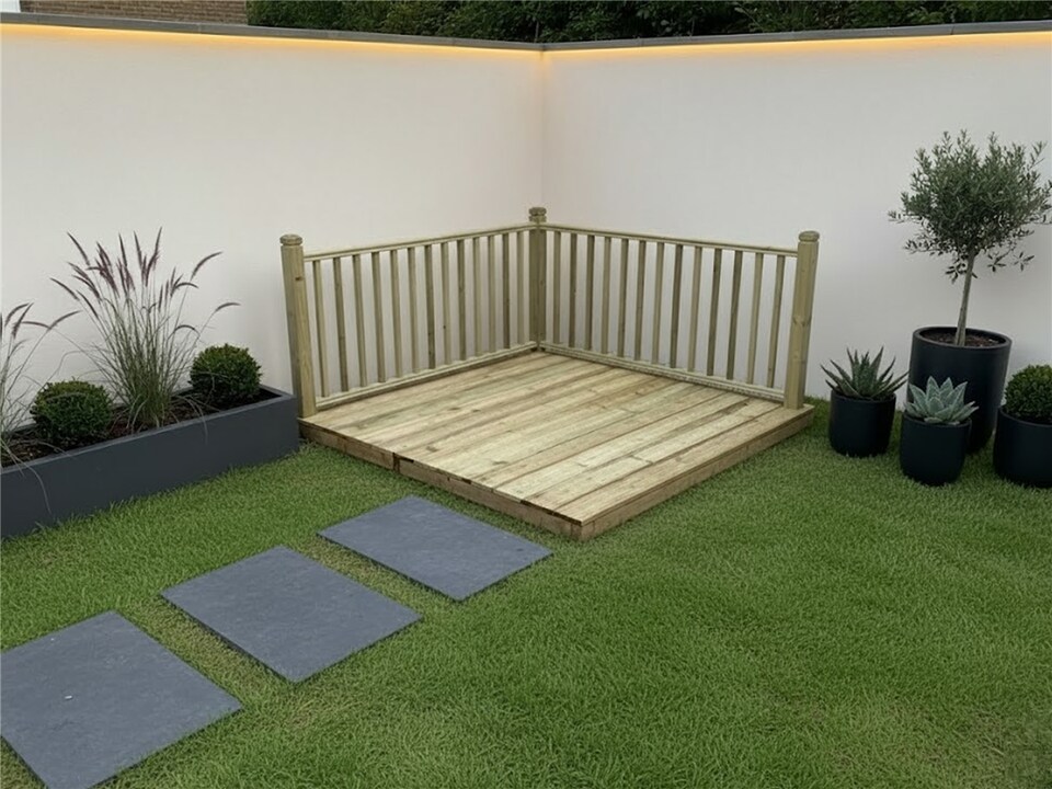 image 1 of eDecks Standard Redwood Decking Kit, 145mm, 2.4 x 2.4m - Square Handrails