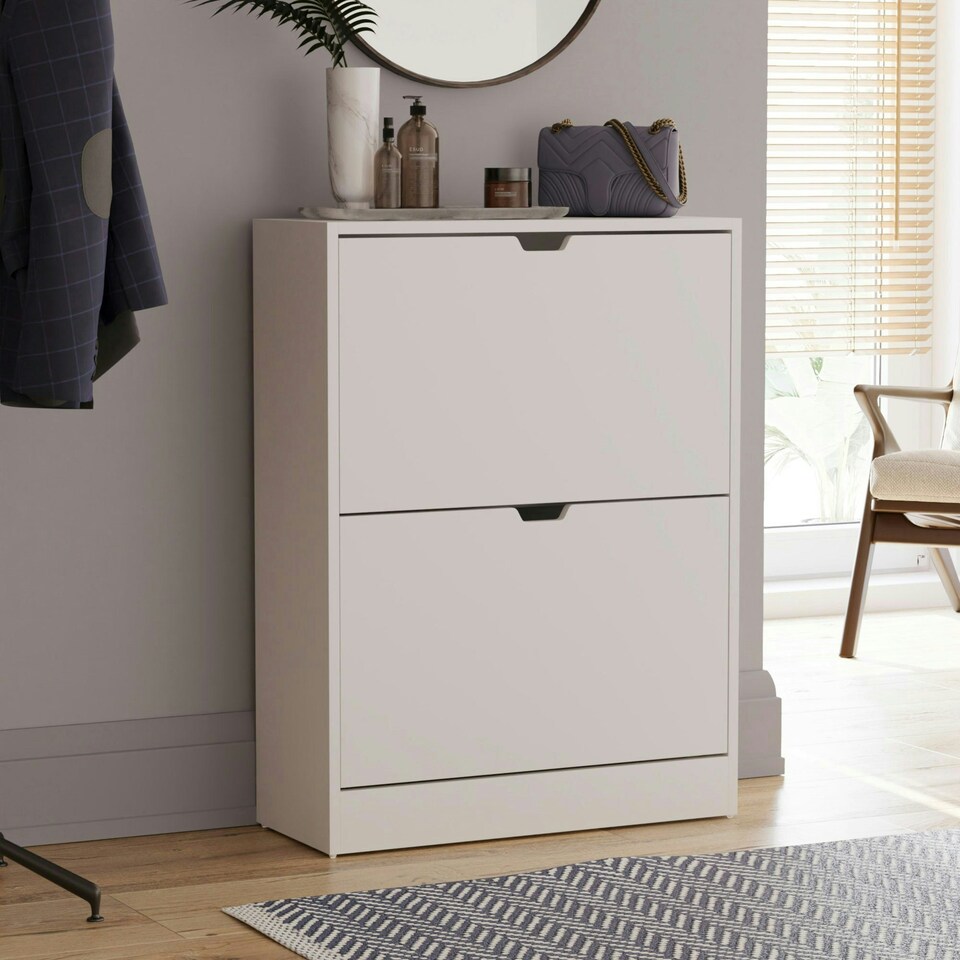 image 1 of Vida Designs 2 Drawer Shoe Cabinet Shoe Rack Storage Cupboard, 100% FSC, White