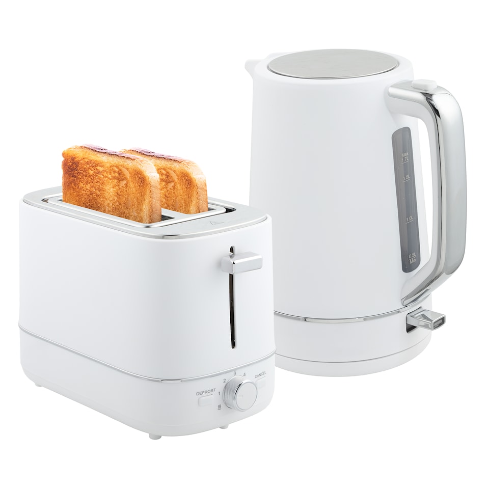 image 1 of HOMCOM Kettle and Toaster Set, 1.7L 3000W Fast Boil Kettle & 2 Slice Toaster Kitchen Set with 6 Level Browning Controls, Defrost, Reheat, White
