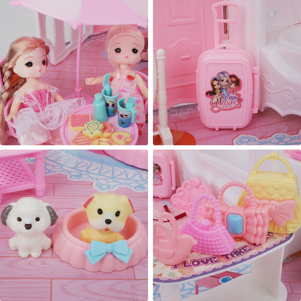 image 1 of Princess Carriage Dollhouse Playset – Portable Suitcase with 2 Dolls & 50+ Accessories