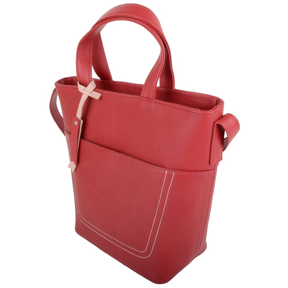 image 1 of Premium Soft Leather Cross Body Shoulder Twin Tote Style Handbag Red | Red