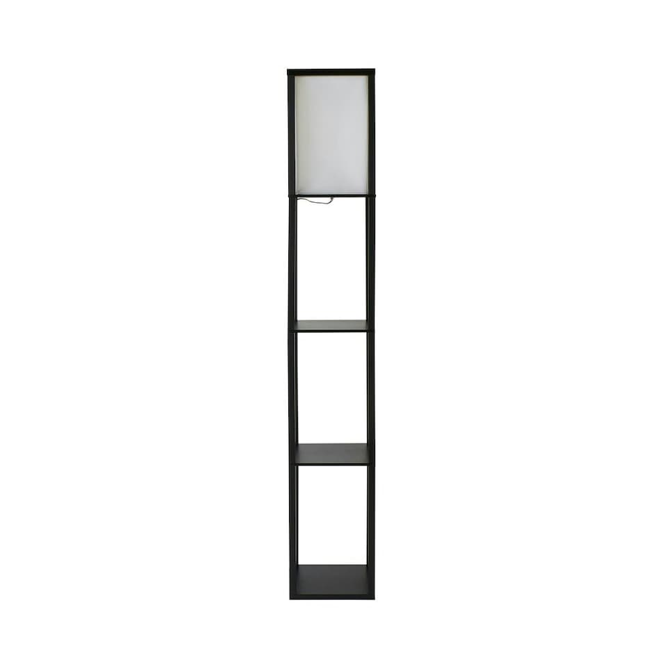 image 1 of ValueLights Struttura Black Shelving Floor Lamp with Fabric Shade