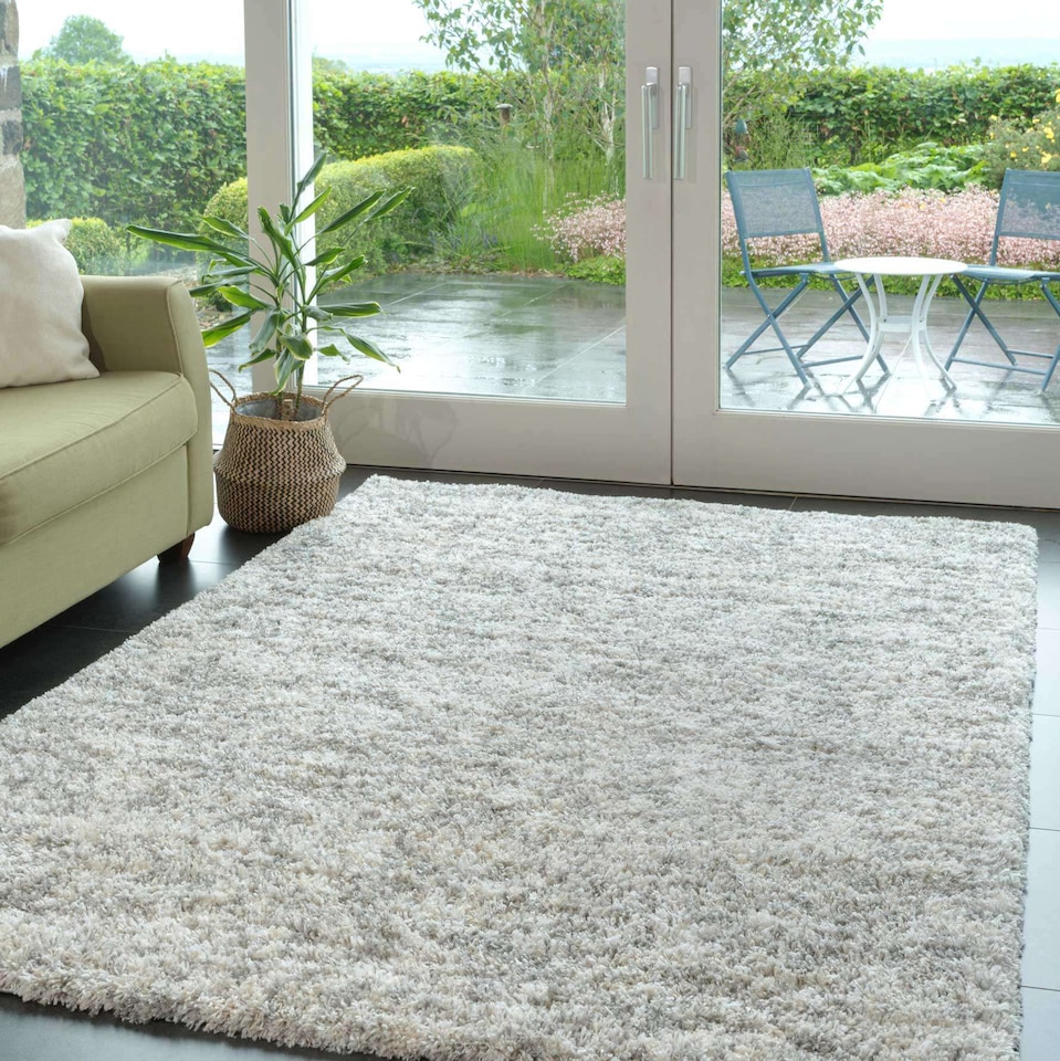image 1 of KUKOON Soft Mottled Silver Shaggy Rug – Thick High Pile Luxury Area Carpet for Living Room & Bedroom 60cm x 240cm