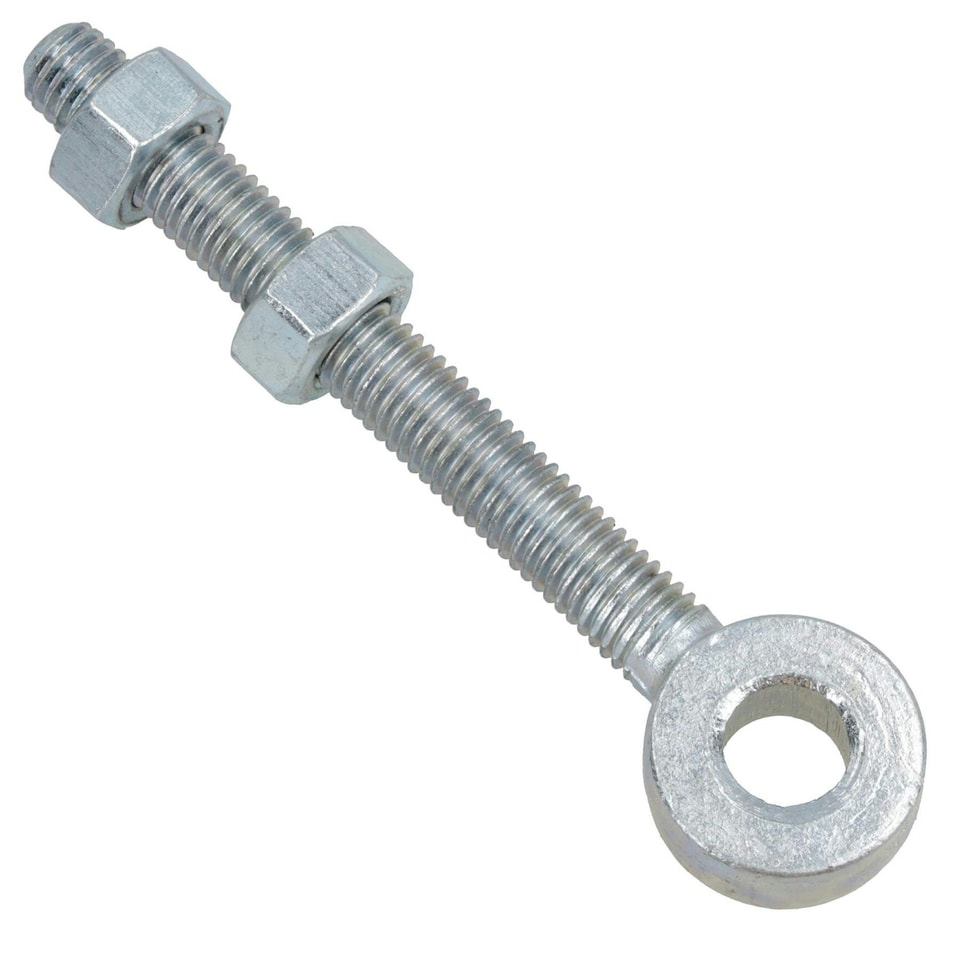 image 1 of Swing Gate Long Eye Bolts Hinge + Nuts Adjustable Zinc Plated 12 x 150mm 4pc Silver