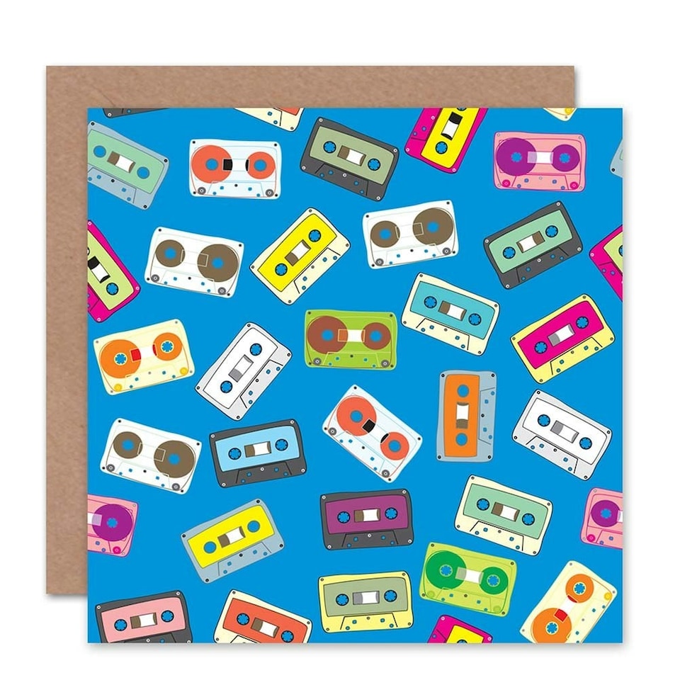 image 1 of Tape Cassette Retro Music Colourful Pattern Art Card