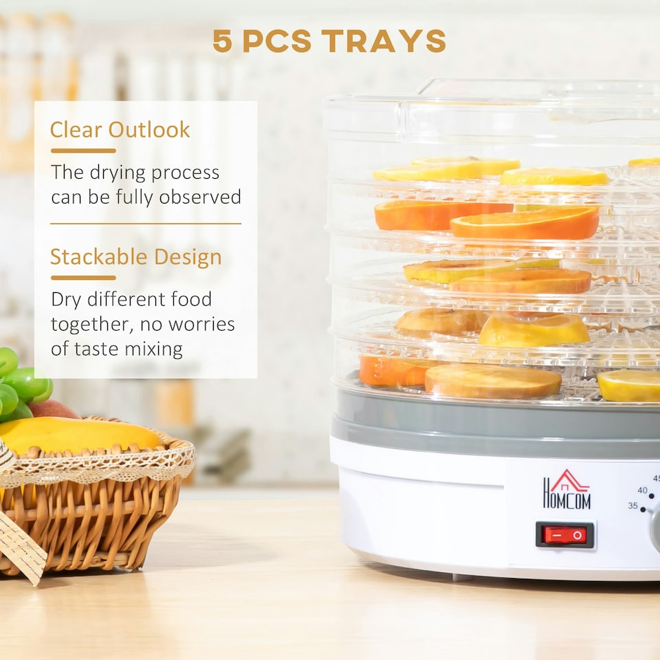 image 1 of HOMCOM 5 Tier Food Dehydrator for Drying Fruit Meat Vegetable Jerky Pet Treat