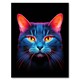 image 1 of Luminescent Cat Orange Purple High Contrast Black Framed Wall Art Print A4