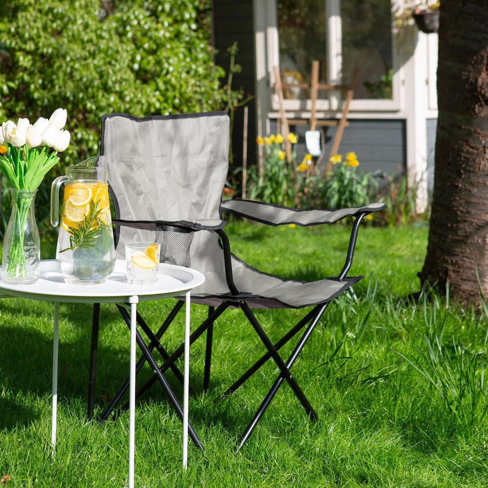 image 1 of Harbour Housewares Folding Canvas Camping Chairs - Matt Black/Beige - Pack of 4