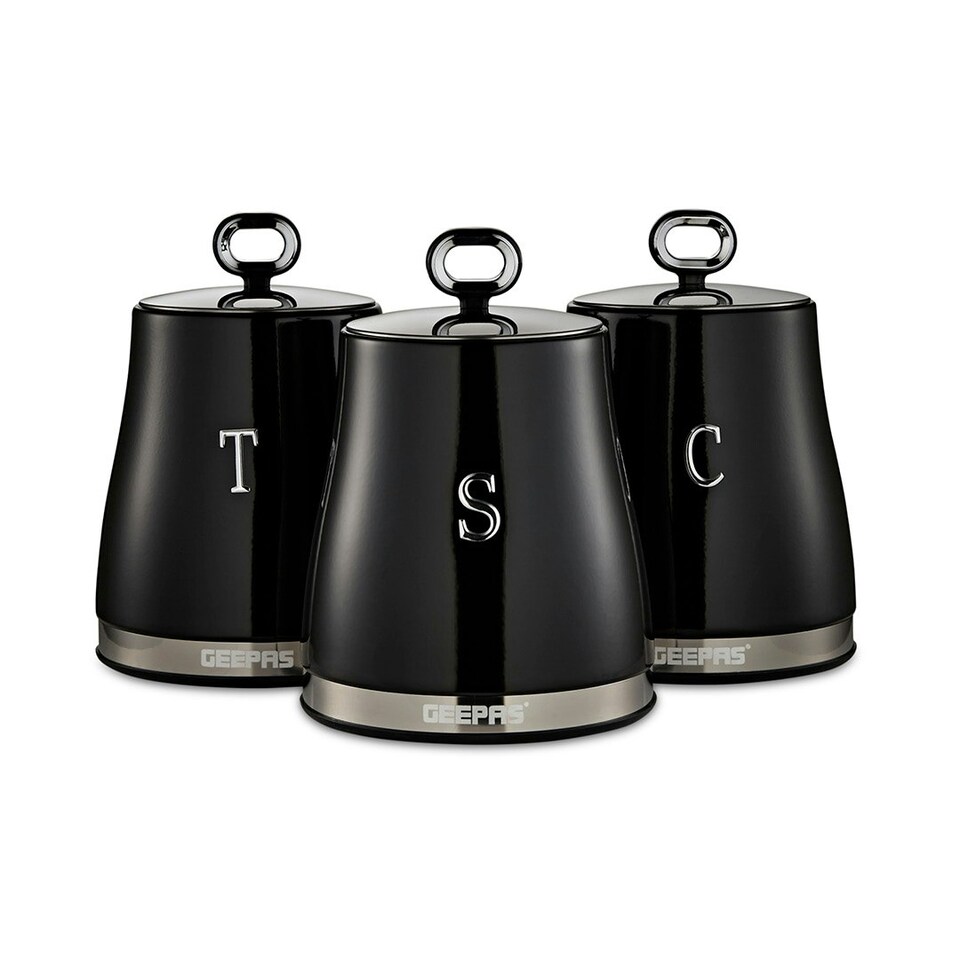 image 1 of GEEPAS 3-Piece Tea Coffee Sugar Canisters Set | Black