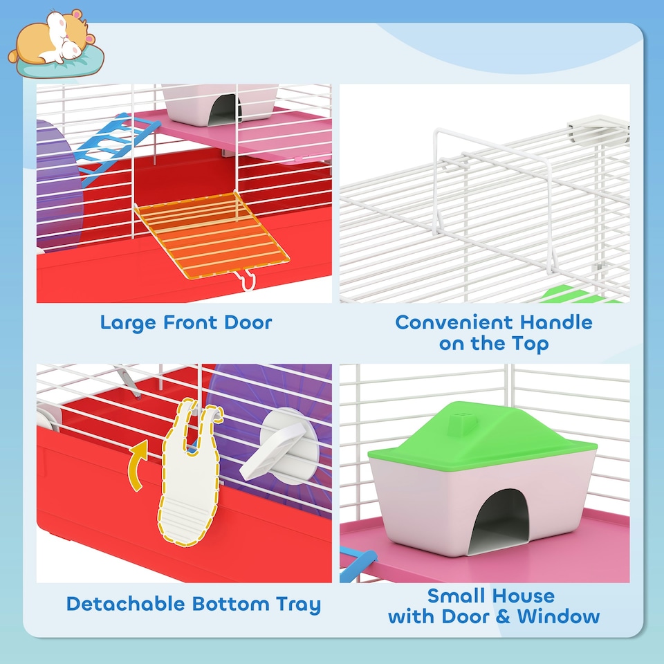 image 1 of PawHut Hamster Cage Pet Animal Travel Cage Box Double Layers w/ Accessories