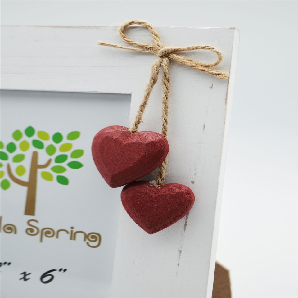 image 1 of Nicola Spring Rustic Red Hearts Photo Frame - 4 x 6" - White
