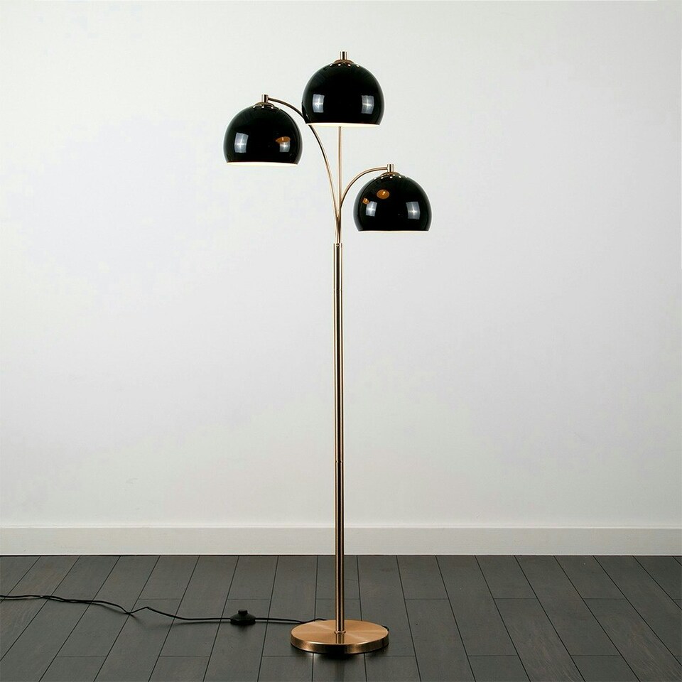 image 1 of ValueLights Dantzig Polished Copper Floor Lamp with Black Dome Shade