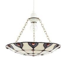 Purple and Amber Stained Glass Tiffany Pendant Shade with Red Beads Purple