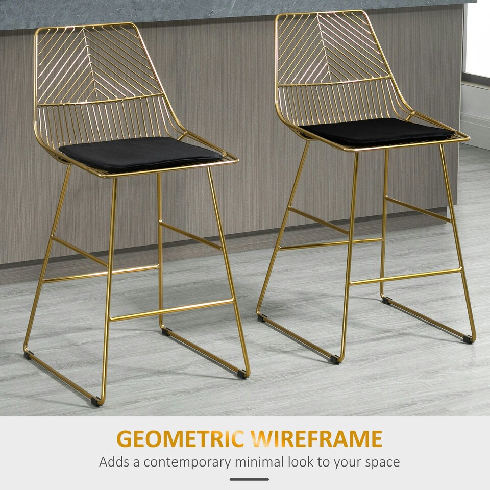 image 1 of HOMCOM Modern Counter Height Bar Stools Set of 2 pcs Wire Metal Barstools