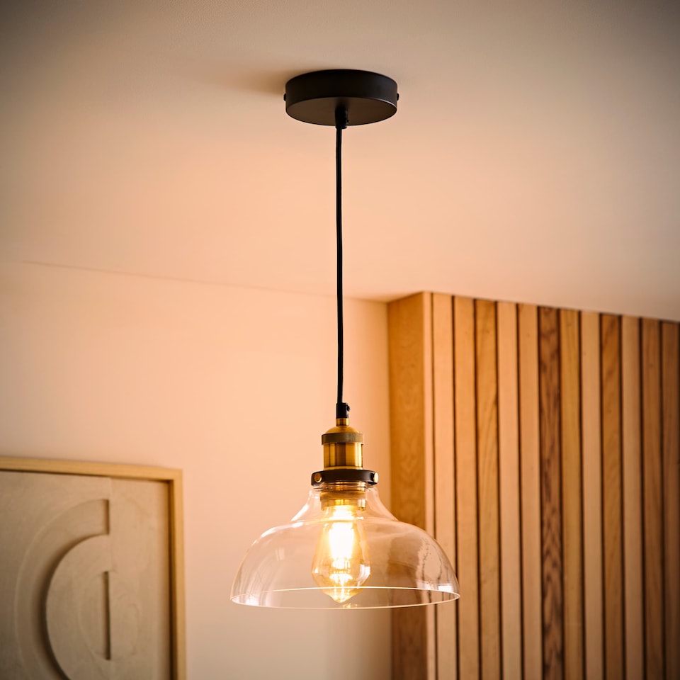 image 1 of ValueLights Industrial Black And Gold Clear Glass Pendant Ceiling Light | Clear