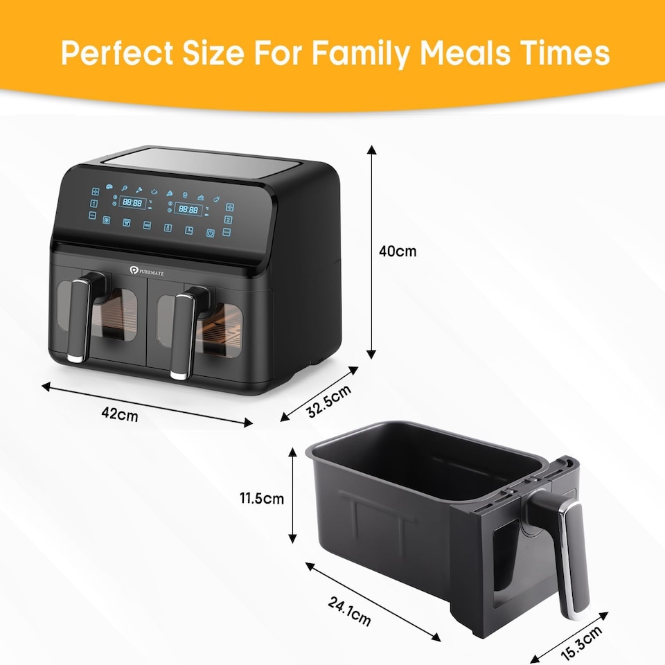 image 1 of PureMate 9 Litre Digital Dual Air Fryer - Black